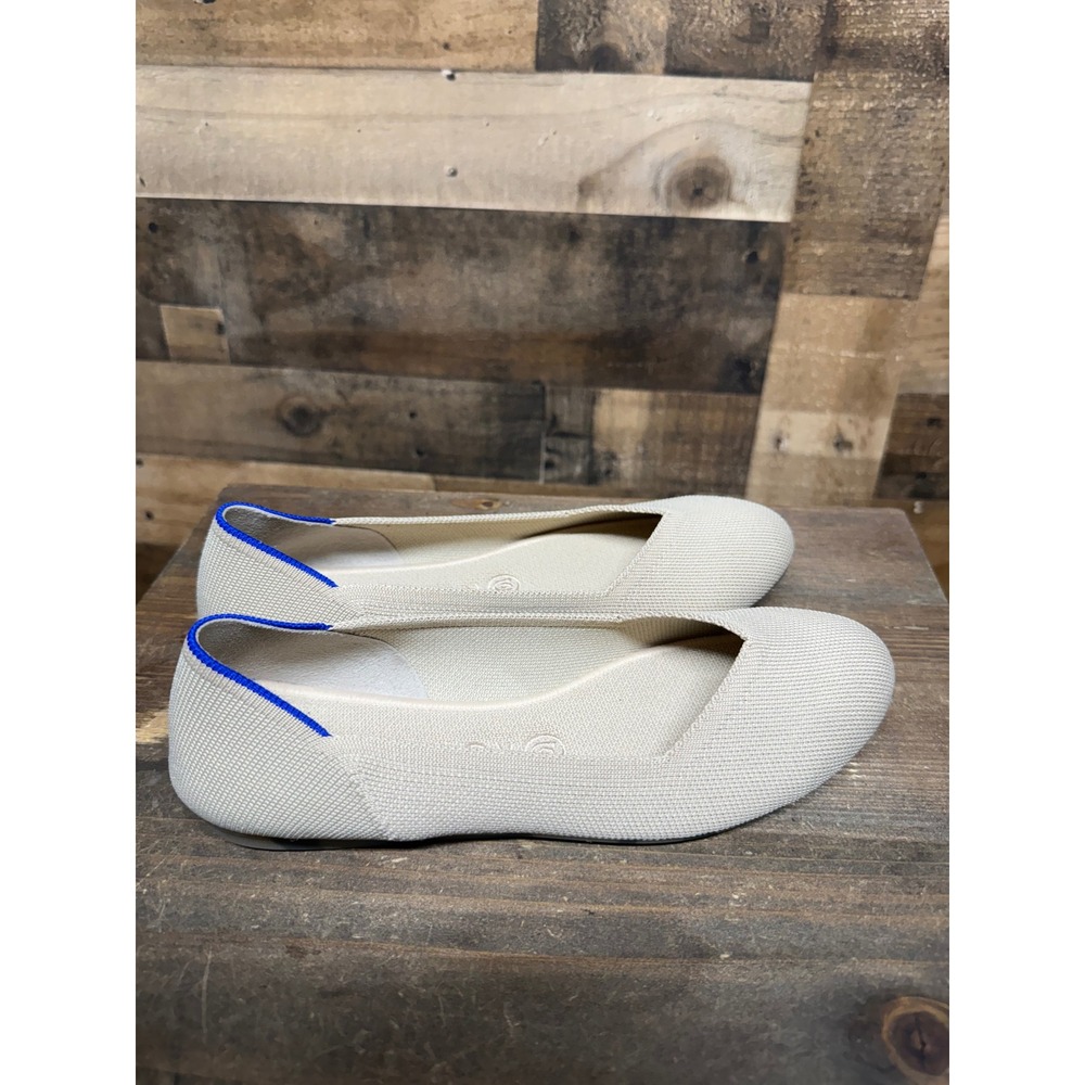 Rothys The Point Sand Beige Knit Pointed Toe Ballet Flats Tortoise Sole W8.5 - Picture 3 of 7